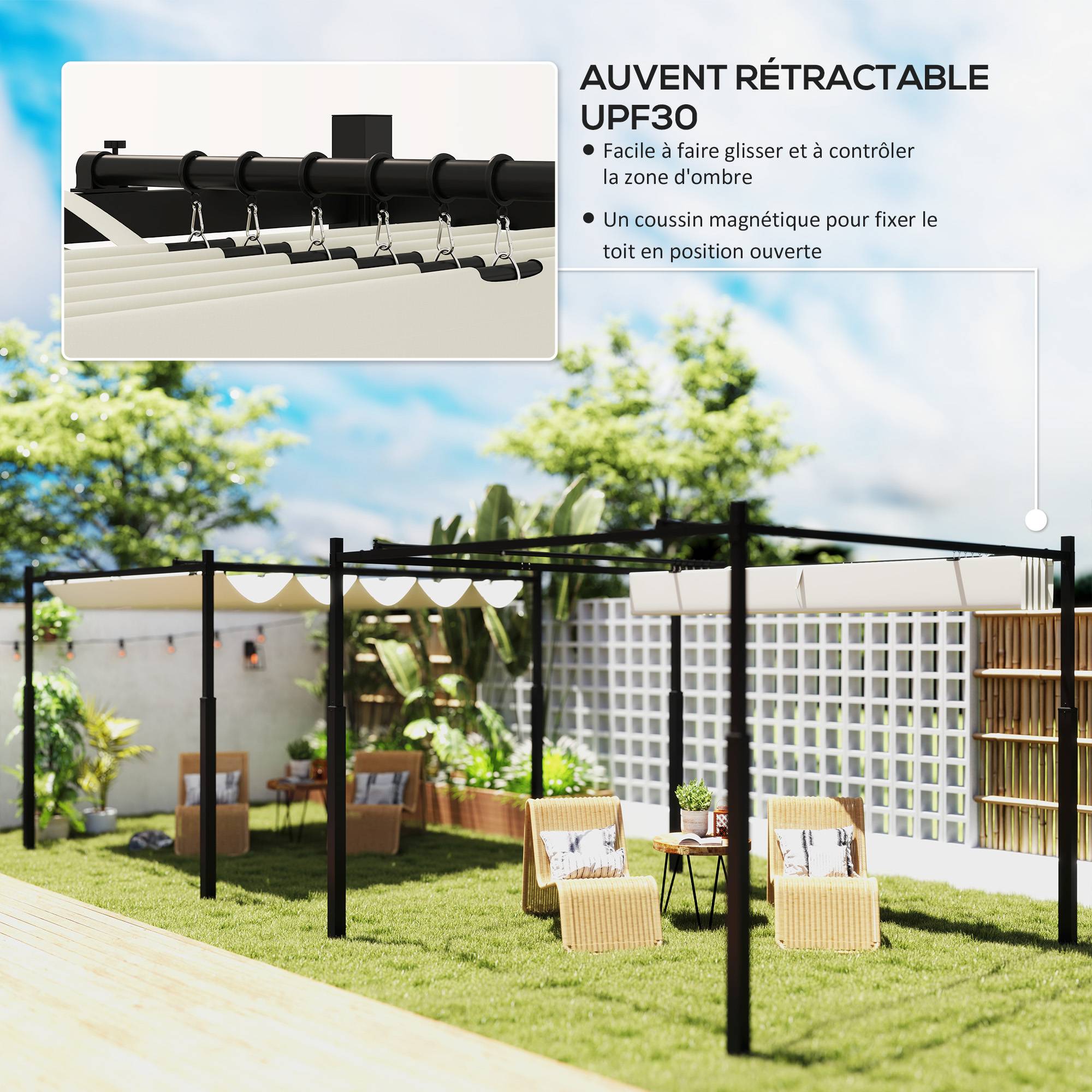 Pergola de jardin acier terrasse toit rétractable magnétique 3x3m crème - ComfortXL Outdoor Living - Image 6