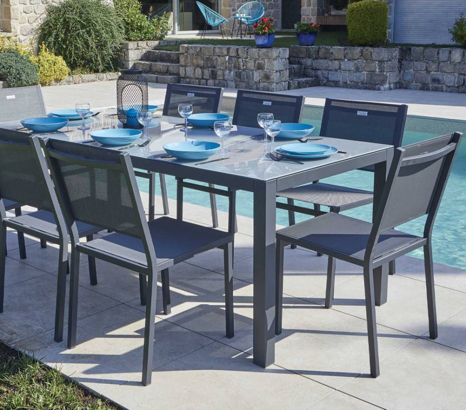 Ensemble table et chaises de jardin  8 places  Gris Anthracite  CADAQUES - Imagen 1