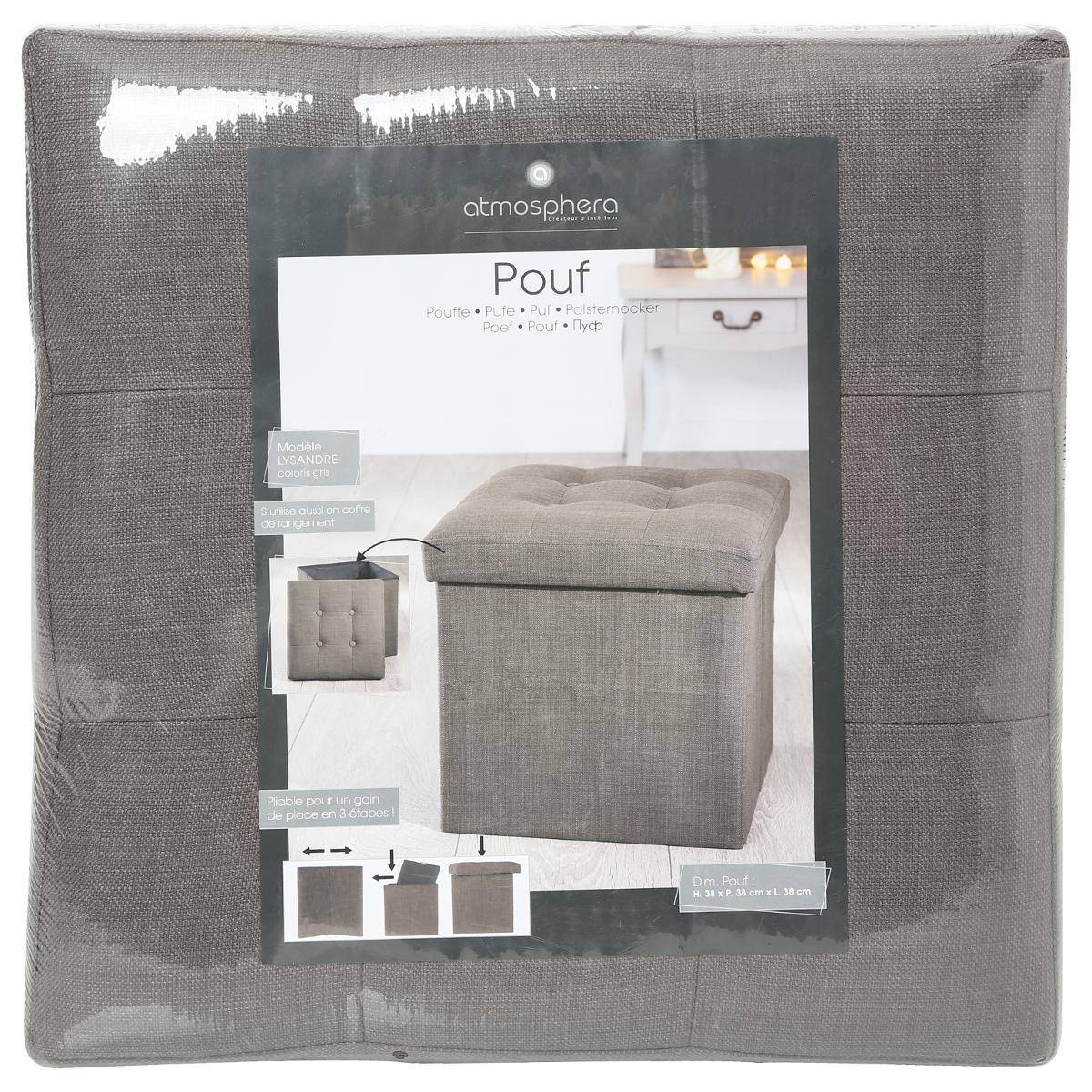 Atmosphera - Pouf pliant "Lysandre" gris - Atmosphera Créateur d'intérieur - Image 2