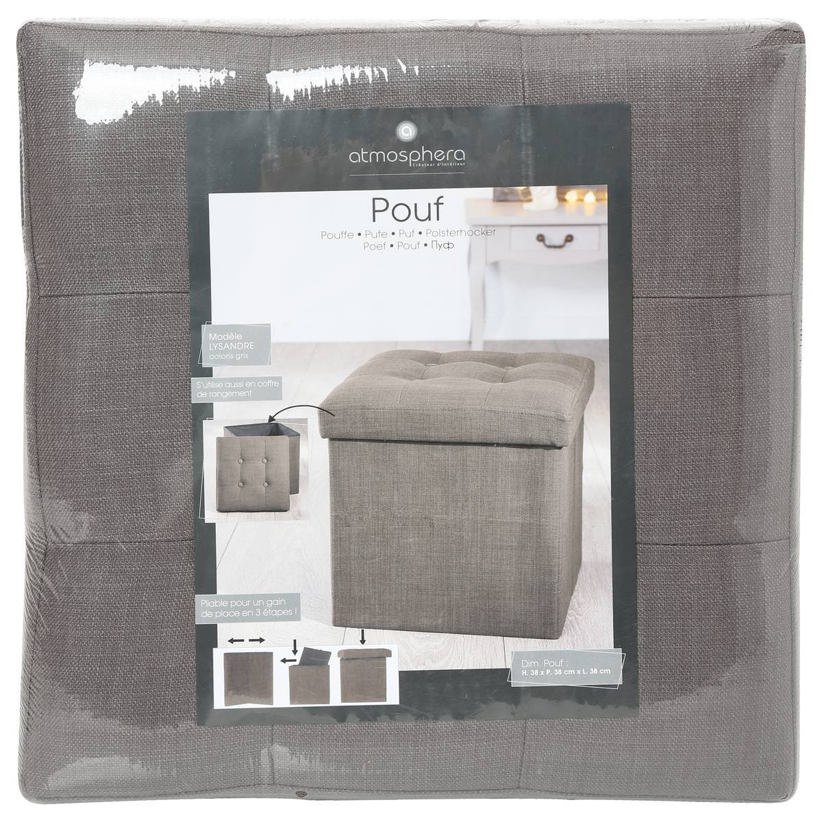 Atmosphera - Pouf pliant "Lysandre" gris - Atmosphera Créateur d'intérieur - Imagen 3