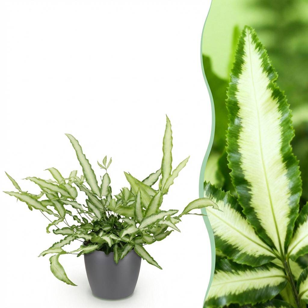Pteris cretica Albolineata - Pet-friendly - Plante fougère - Pot de 12cm - Hauteur 20-30cm - 1 plante - Gris - Plantes d'intérieur