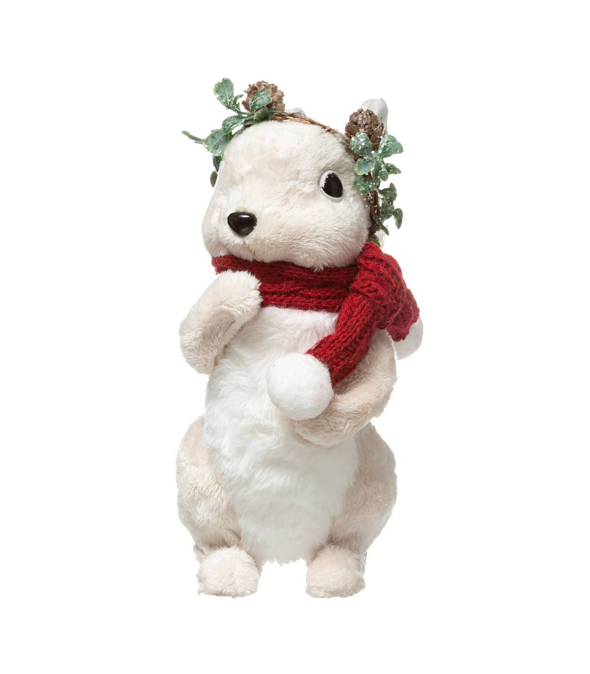 Fééric Lights & Christmas - Decoración de Navidad Ardilla blanca con bufanda roja y corona H 23 cm