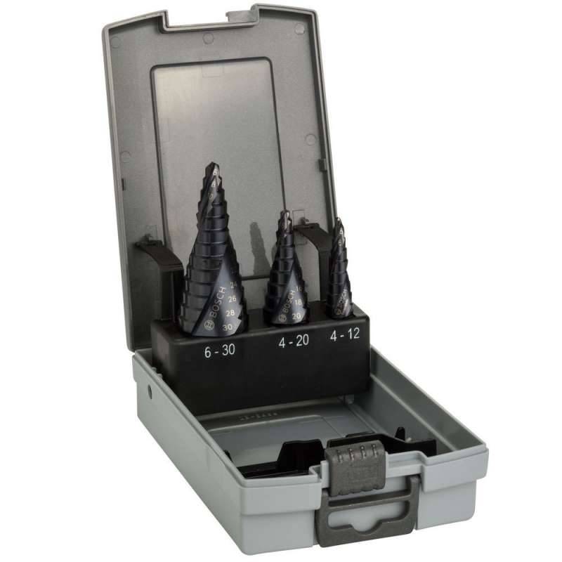 Bosch - Coffret de 3 Fraises étagées Bosch Pro 2608588069 HSS-AlTiN queue 3 pans - Ø 4-12 / 4-20 / 6-30mm Bosch