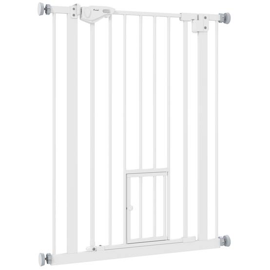 Sans Marque - Porte avec chatière intégrée, installation sans perçage, largeur variable 74-80 cm, ouverture à une main, métal, blanc - Image 2