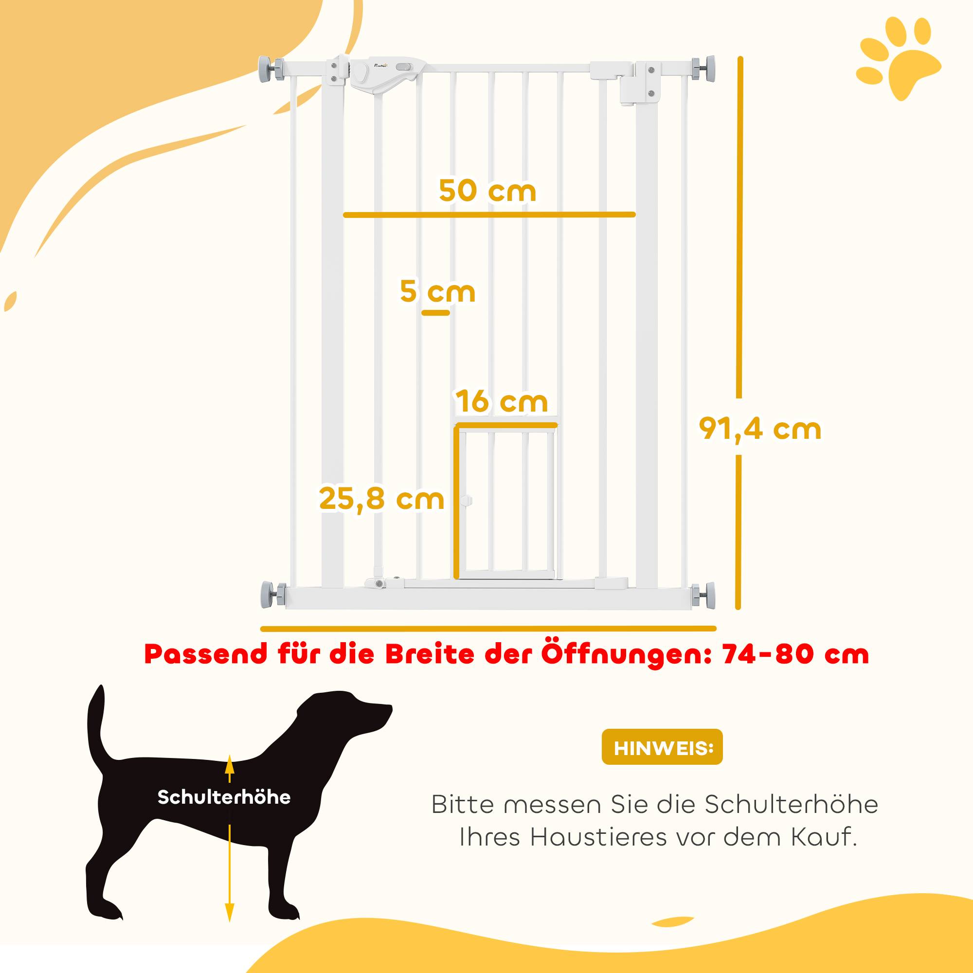 Sans Marque - Porte avec chatière intégrée, installation sans perçage, largeur variable 74-80 cm, ouverture à une main, métal, blanc - Image 5