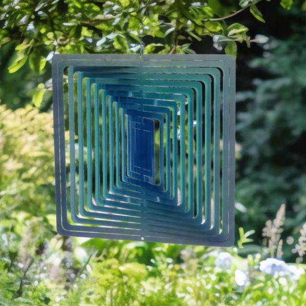 Mobile à vent carré bleu 30cm Grand modèle Spin-Art Spinners - Image 2