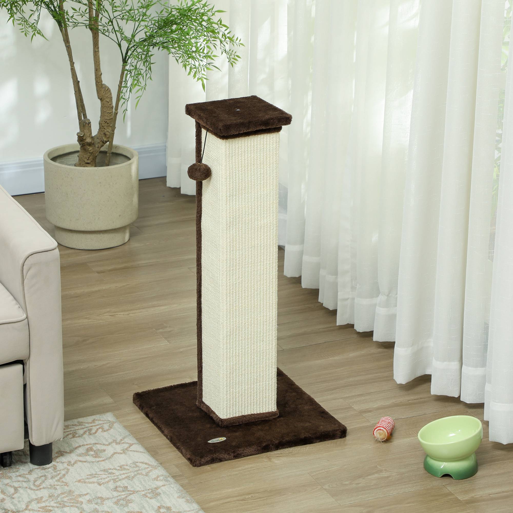 Poteau Griffoir Haut pour Chat 81 cm en Sisal avec Balle de Jeu et Base Stable Marron - ComfortXL Outdoor Living - Image 10