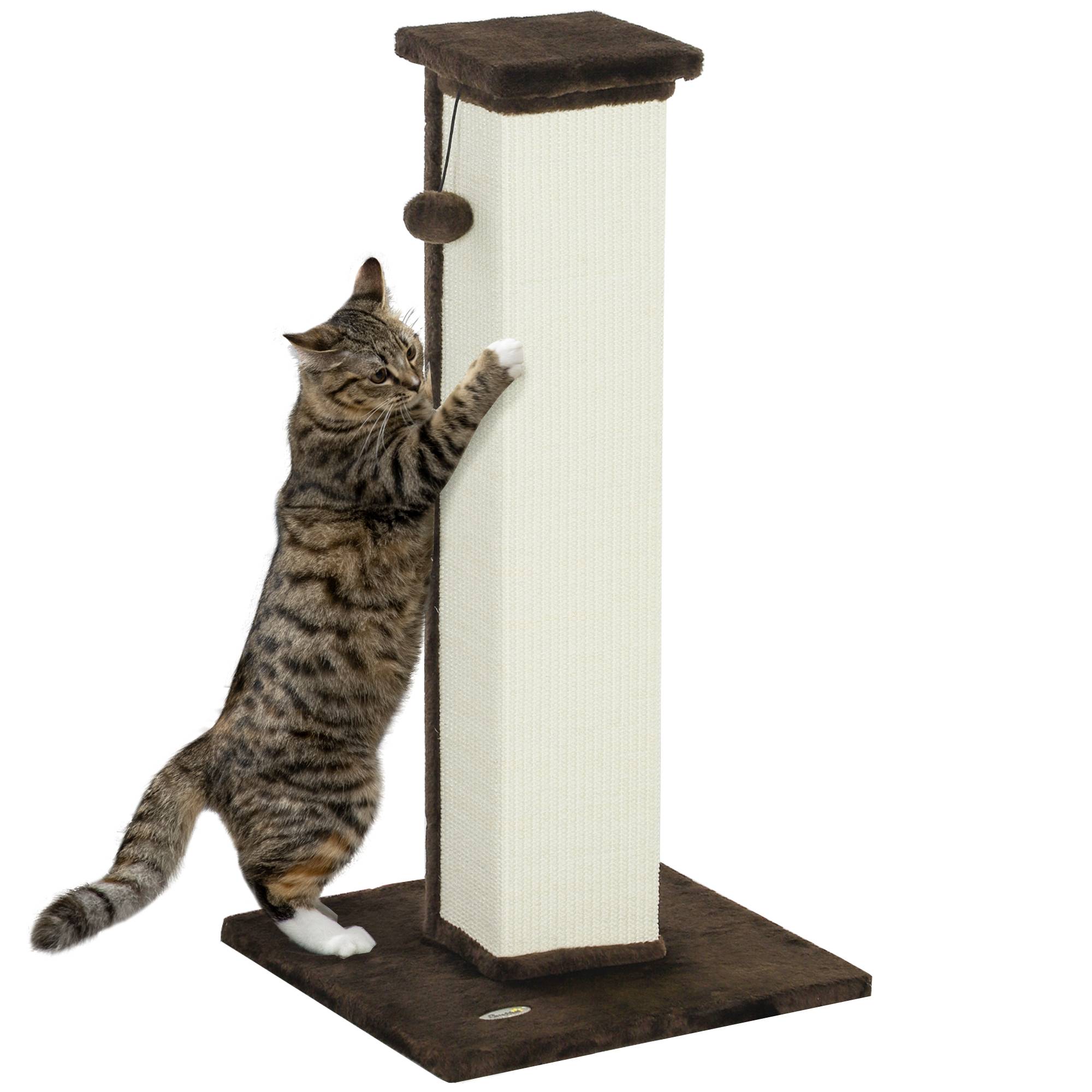 Poteau Griffoir Haut pour Chat 81 cm en Sisal avec Balle de Jeu et Base Stable Marron - ComfortXL Outdoor Living - Image 1
