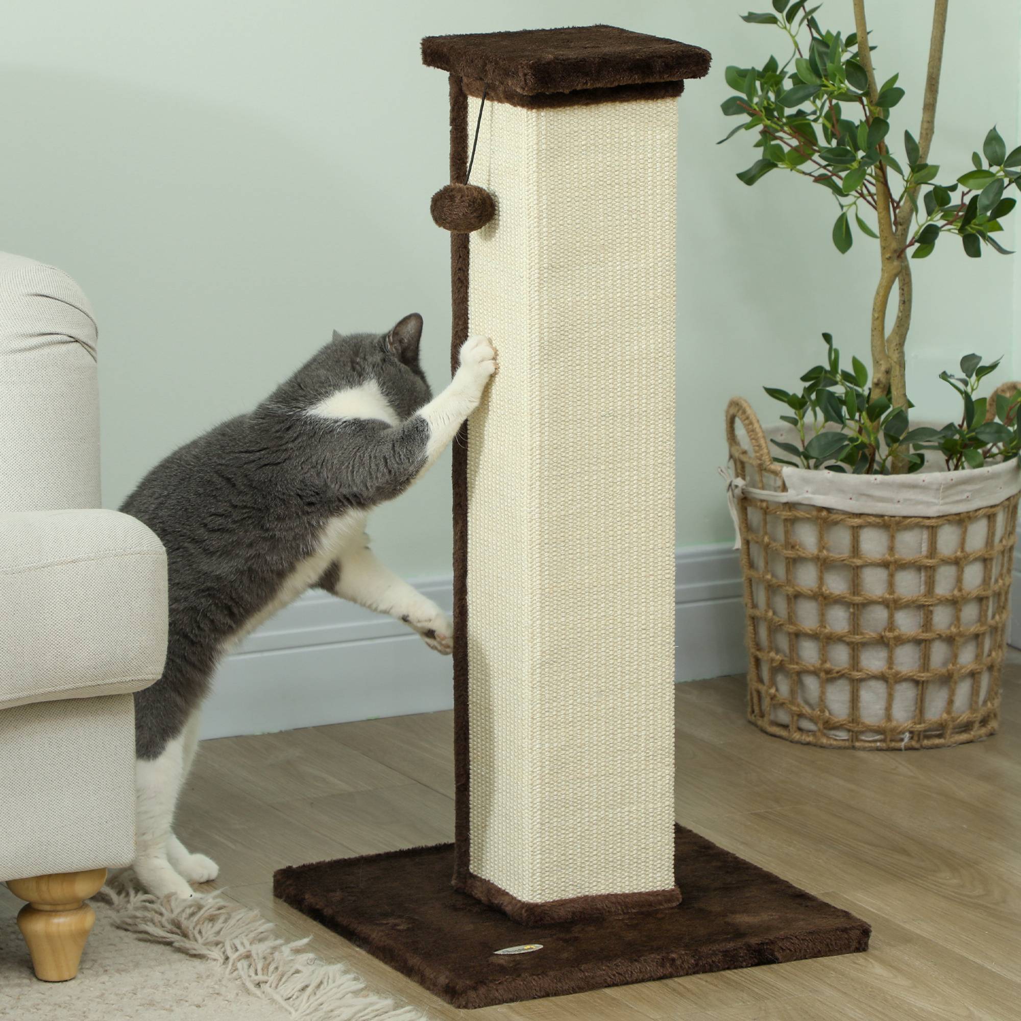 Poteau Griffoir Haut pour Chat 81 cm en Sisal avec Balle de Jeu et Base Stable Marron - ComfortXL Outdoor Living - Image 9