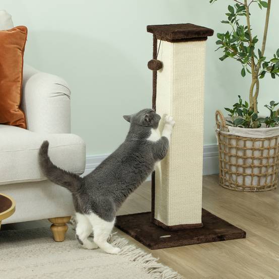 Poteau Griffoir Haut pour Chat 81 cm en Sisal avec Balle de Jeu et Base Stable Marron - ComfortXL Outdoor Living - Image 3