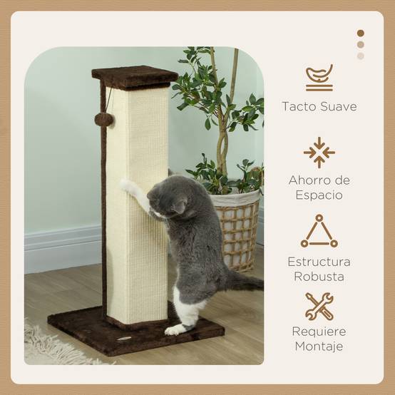 Poteau Griffoir Haut pour Chat 81 cm en Sisal avec Balle de Jeu et Base Stable Marron - ComfortXL Outdoor Living - Image 6