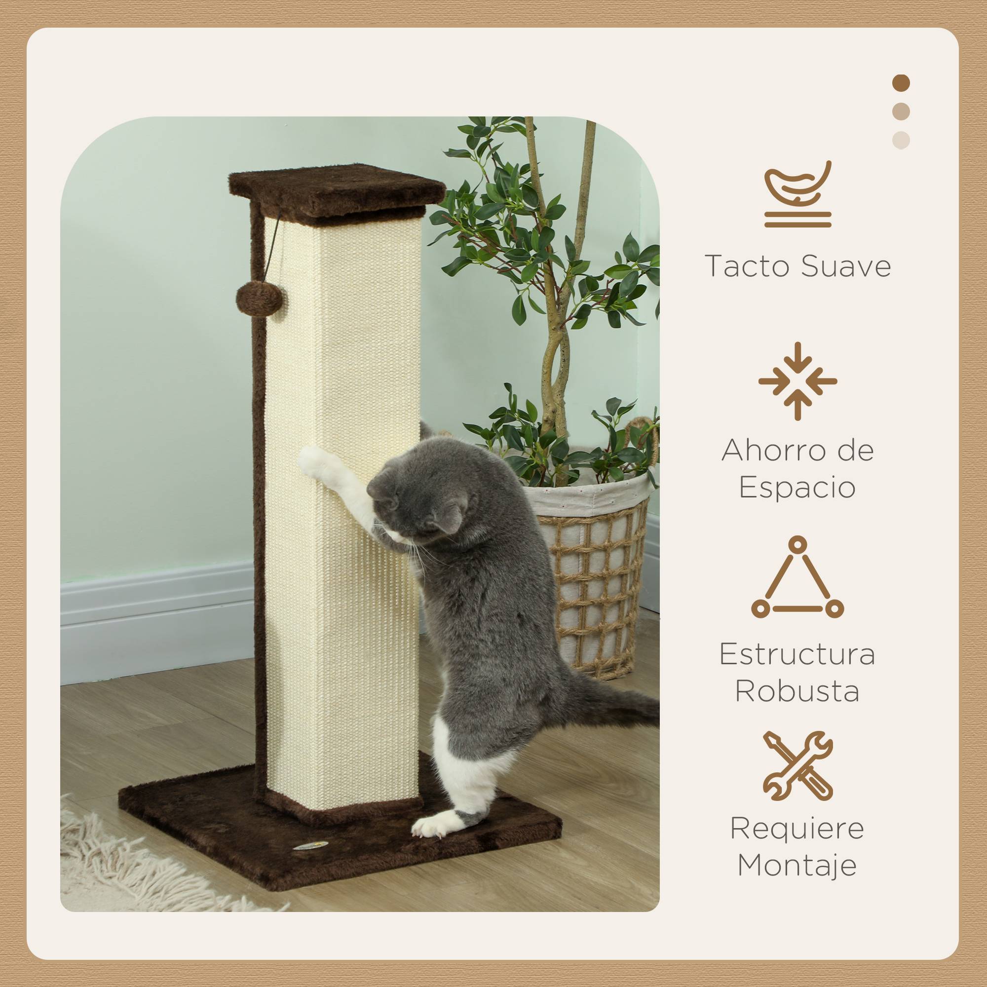 Poteau Griffoir Haut pour Chat 81 cm en Sisal avec Balle de Jeu et Base Stable Marron - ComfortXL Outdoor Living - Image 6