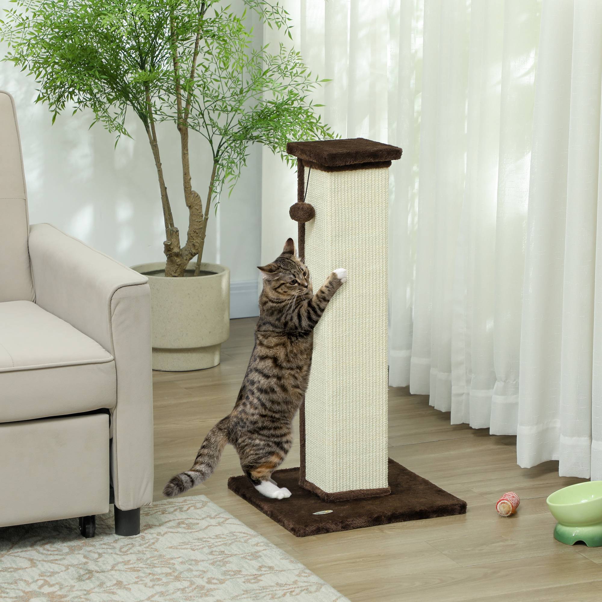 Poteau Griffoir Haut pour Chat 81 cm en Sisal avec Balle de Jeu et Base Stable Marron - ComfortXL Outdoor Living - Image 4