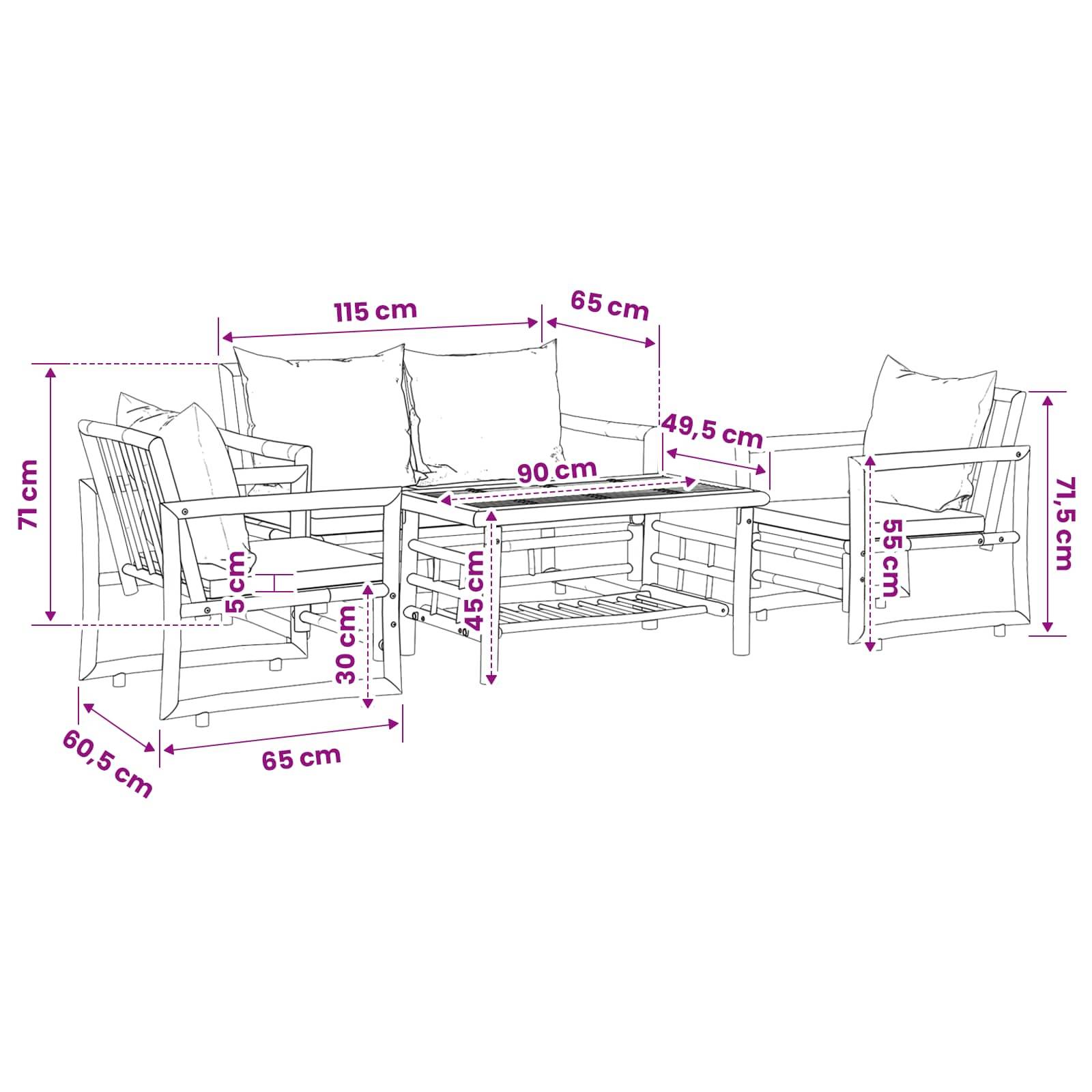 Vidaxl - Salon de jardin 4 pcs avec coussins Bambou vidaXL 43159 - Image 3