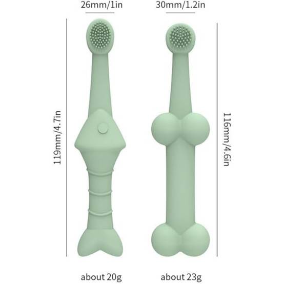 Lot De 2 Brosses À Dents Silicone Poisson Os Vert Pour Chiens Et Chats - Image 5
