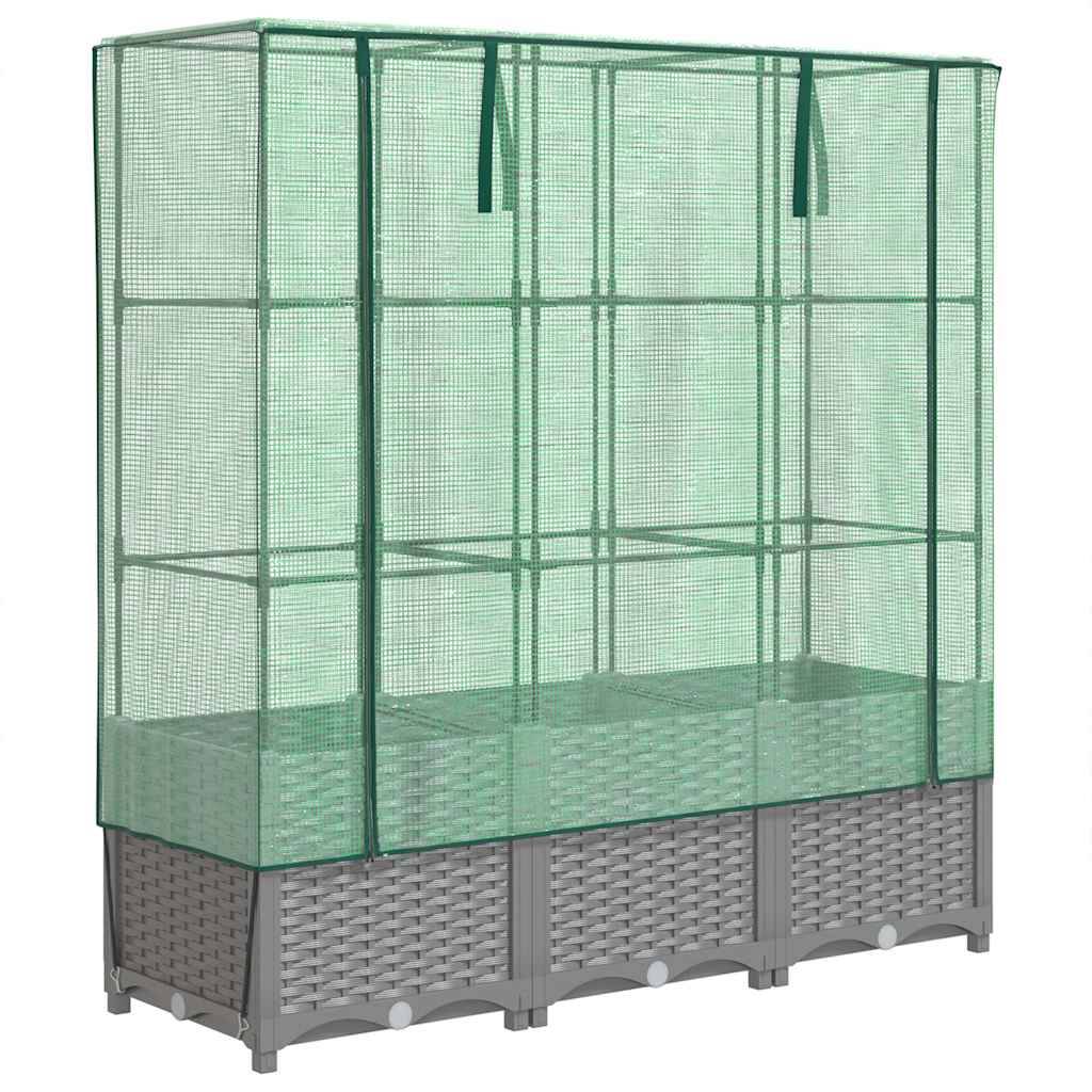 ComfortXL - Grand bac potager sur pieds 120cm avec serre aspect rotin Gris - ComfortXL Outdoor Living - Image 2