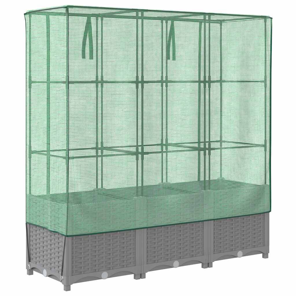 ComfortXL - Grand bac potager sur pieds 120cm avec serre aspect rotin Gris - ComfortXL Outdoor Living - Image 6