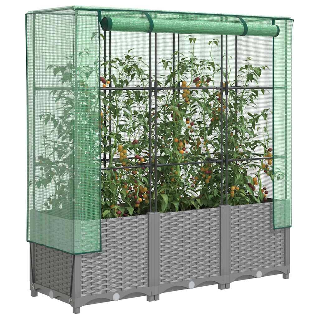 ComfortXL - Grand bac potager sur pieds 120cm avec serre aspect rotin Gris - ComfortXL Outdoor Living - Image 1