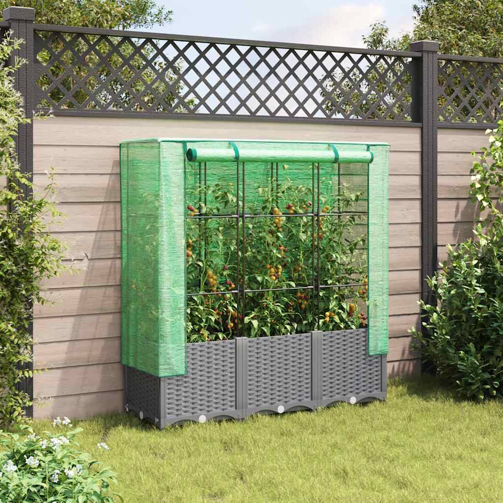 ComfortXL - Grand bac potager sur pieds 120cm avec serre aspect rotin Gris - ComfortXL Outdoor Living - Image 3