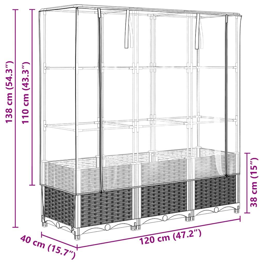 ComfortXL - Grand bac potager sur pieds 120cm avec serre aspect rotin Gris - ComfortXL Outdoor Living - Image 9
