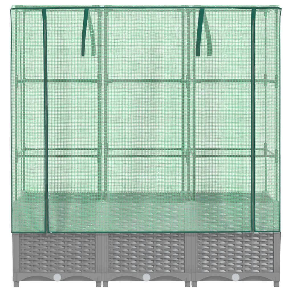 ComfortXL - Grand bac potager sur pieds 120cm avec serre aspect rotin Gris - ComfortXL Outdoor Living - Image 4
