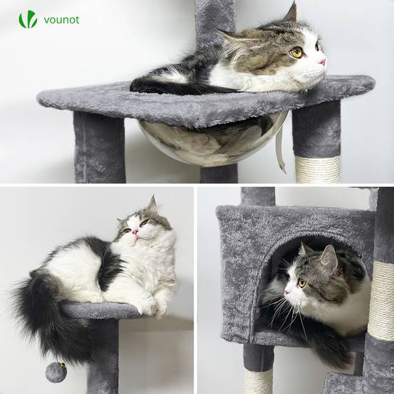 Vounot - Arbre à chat 138cm avec capsule spatiale, griffoir, niche et plateforme - Gris - Arbre à grimper pour chats - VOUNOT® - Image 3