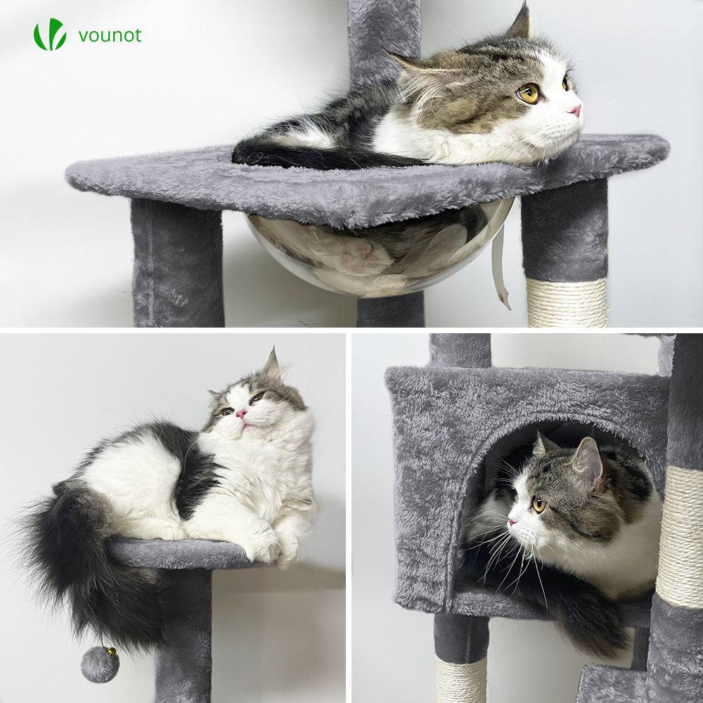 Vounot - Arbre à chat 138cm avec capsule spatiale, griffoir, niche et plateforme - Gris - Arbre à grimper pour chats - VOUNOT® - Image 3