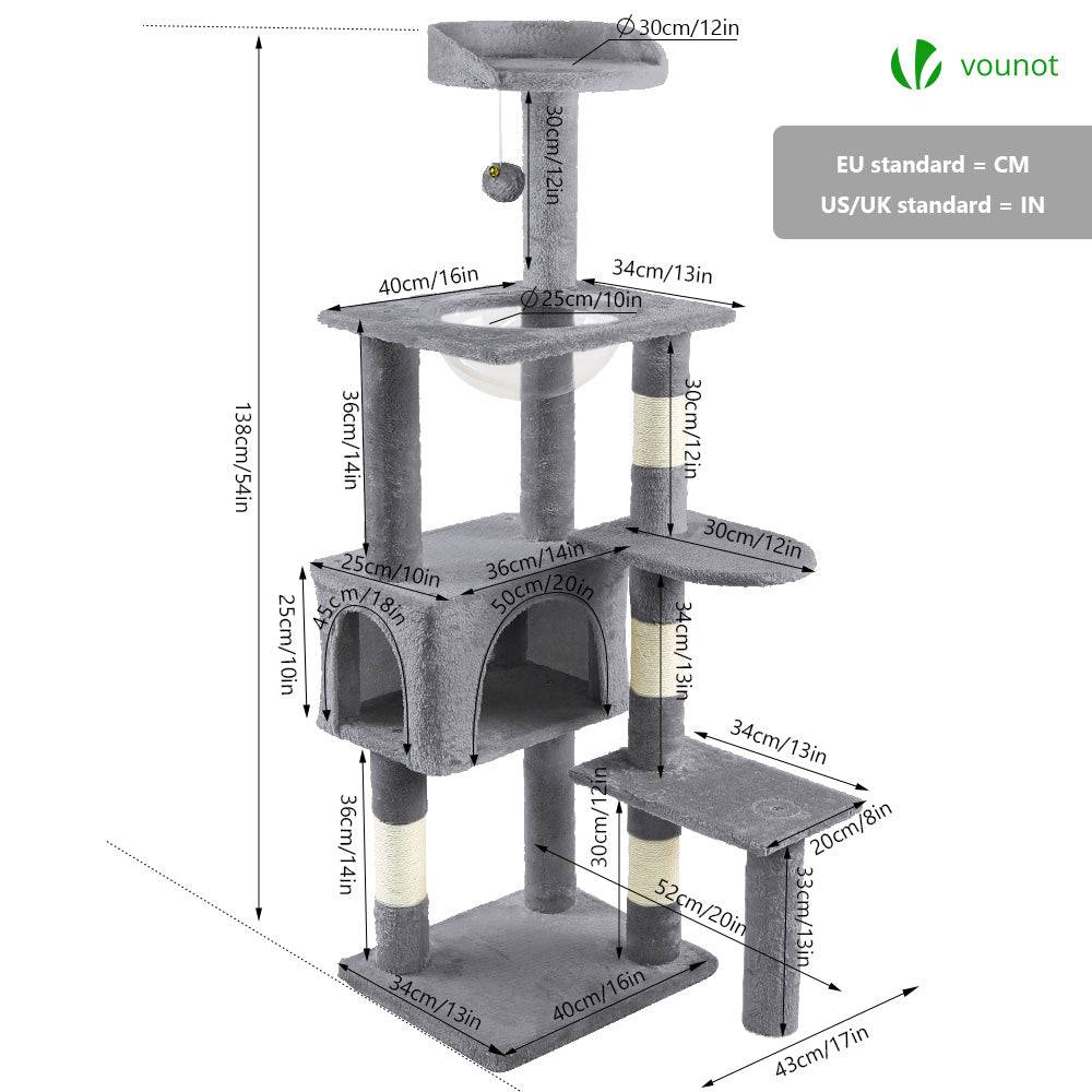 Vounot - Arbre à chat 138cm avec capsule spatiale, griffoir, niche et plateforme - Gris - Arbre à grimper pour chats - VOUNOT® - Image 4