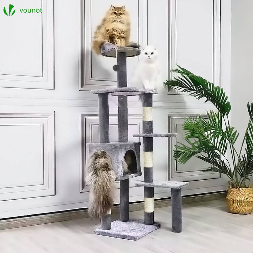 Vounot - Arbre à chat 138cm avec capsule spatiale, griffoir, niche et plateforme - Gris - Arbre à grimper pour chats - VOUNOT® - Image 2