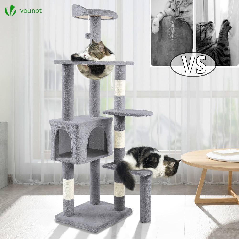 Vounot - Arbre à chat 138cm avec capsule spatiale, griffoir, niche et plateforme - Gris - Arbre à grimper pour chats - VOUNOT® - Image 6