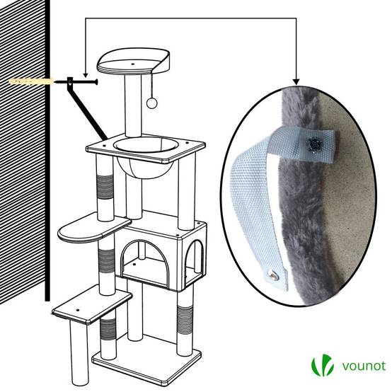 Vounot - Arbre à chat 138cm avec capsule spatiale, griffoir, niche et plateforme - Gris - Arbre à grimper pour chats - VOUNOT® - Image 7