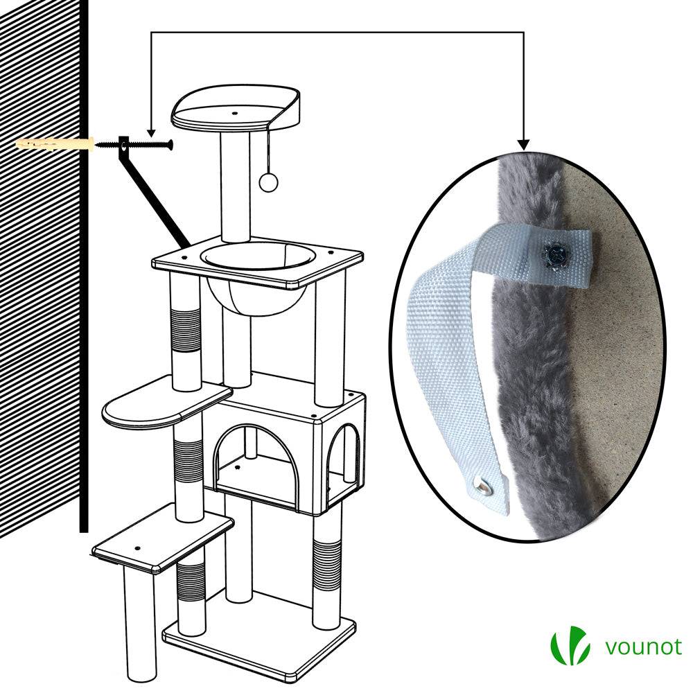 Vounot - Arbre à chat 138cm avec capsule spatiale, griffoir, niche et plateforme - Gris - Arbre à grimper pour chats - VOUNOT® - Image 7