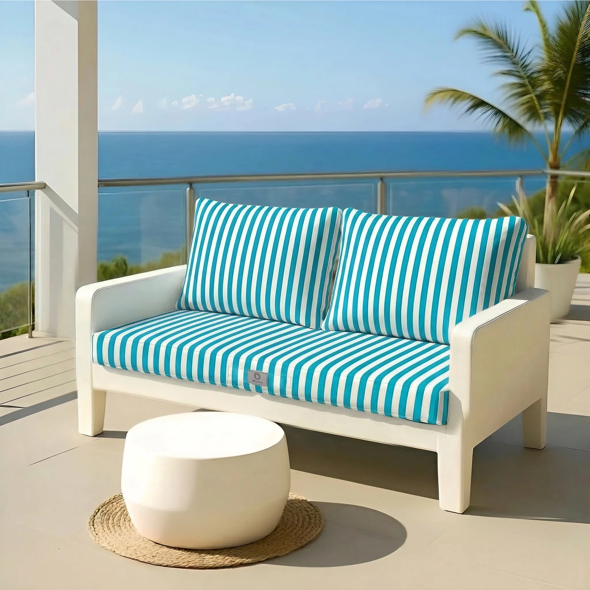 Coussins pour salon de jardin déhoussable 100x50cm Rayure turquoise - Déco arts - Image 2
