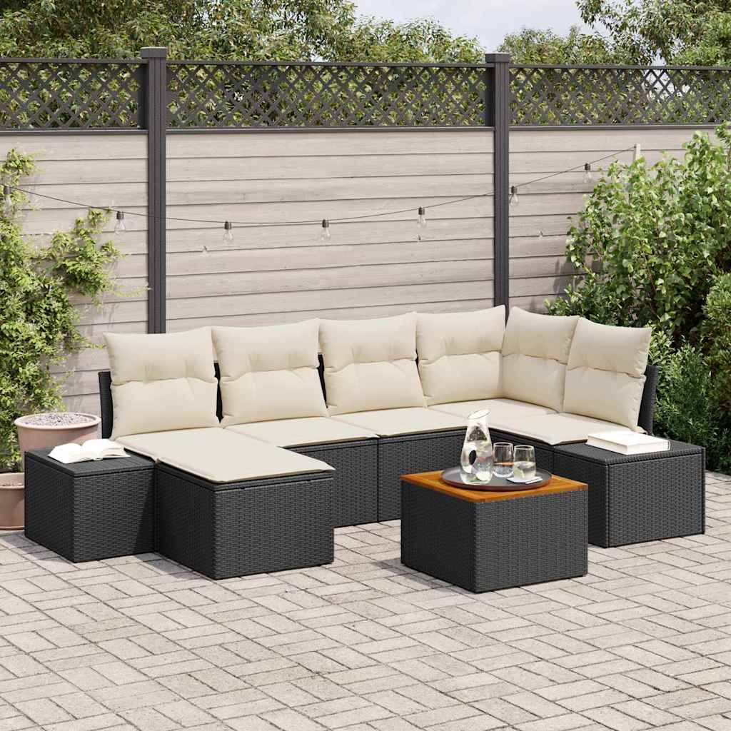 Salon de Jardin 7pcs Poly Rotin Modulable 6 Places avec Rangement et Repose-pieds Noir Blanc – ComfortXL Outdoor Living - Image 1