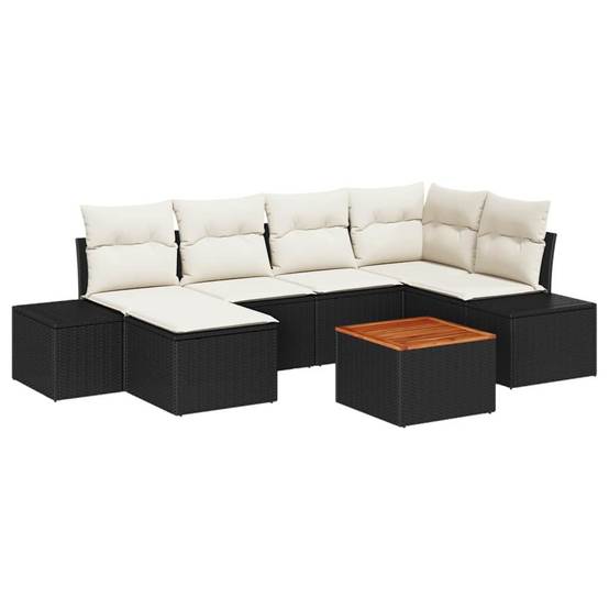Salon de Jardin 7pcs Poly Rotin Modulable 6 Places avec Rangement et Repose-pieds Noir Blanc – ComfortXL Outdoor Living - Image 2