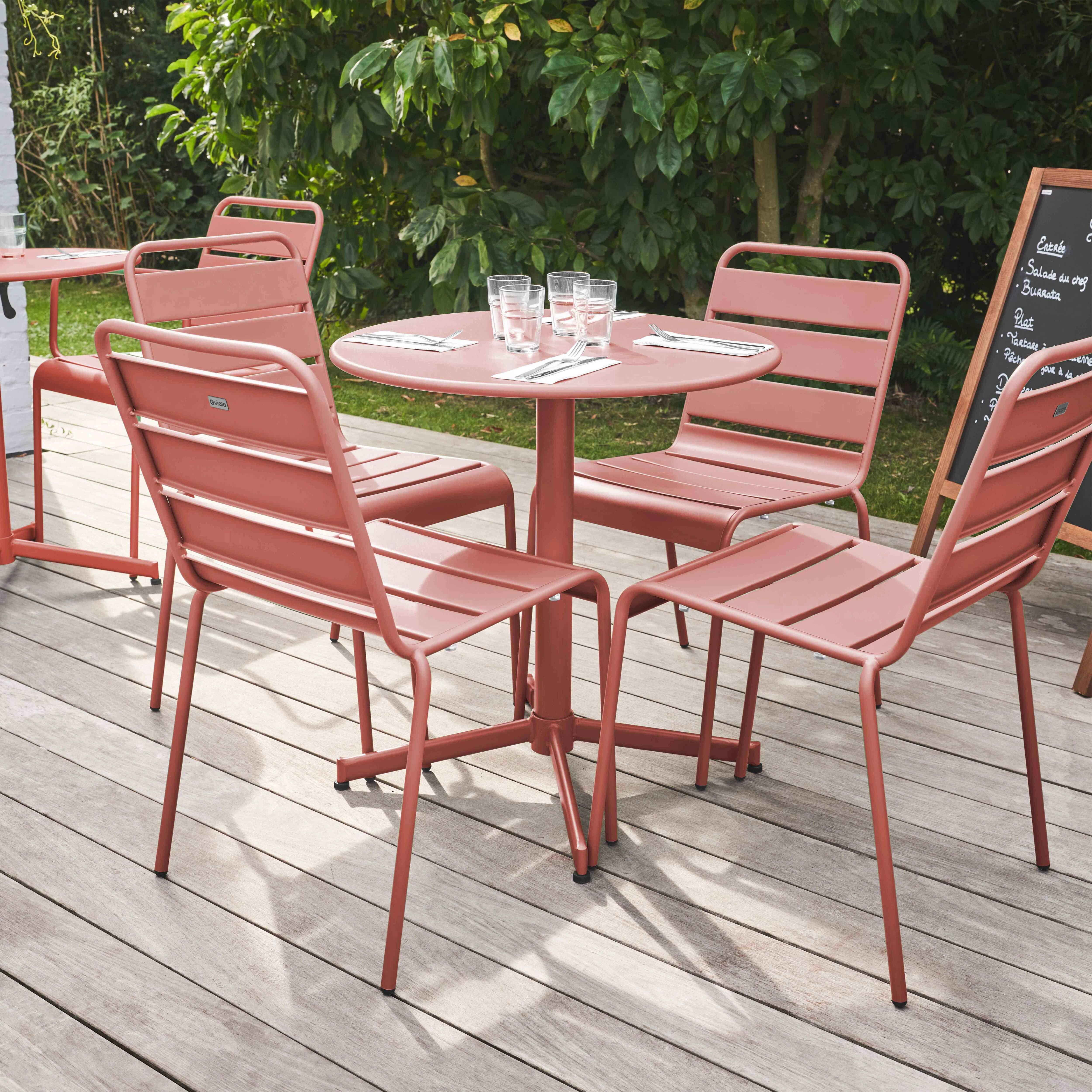 Oviala - Ensemble table de jardin ronde et 4 chaises en métal argile Palavas - Oviala - Imagen 2