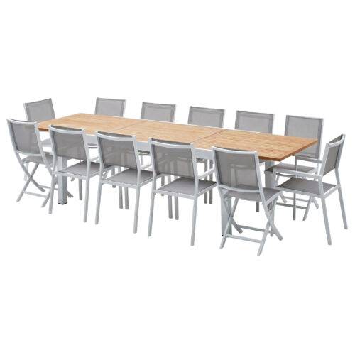 Wilsa Garden - Ensemble de jardin aluminium 10/12P teck extensible BALITECK avec 8 fauteuils et 4 chaises - Imagen 2