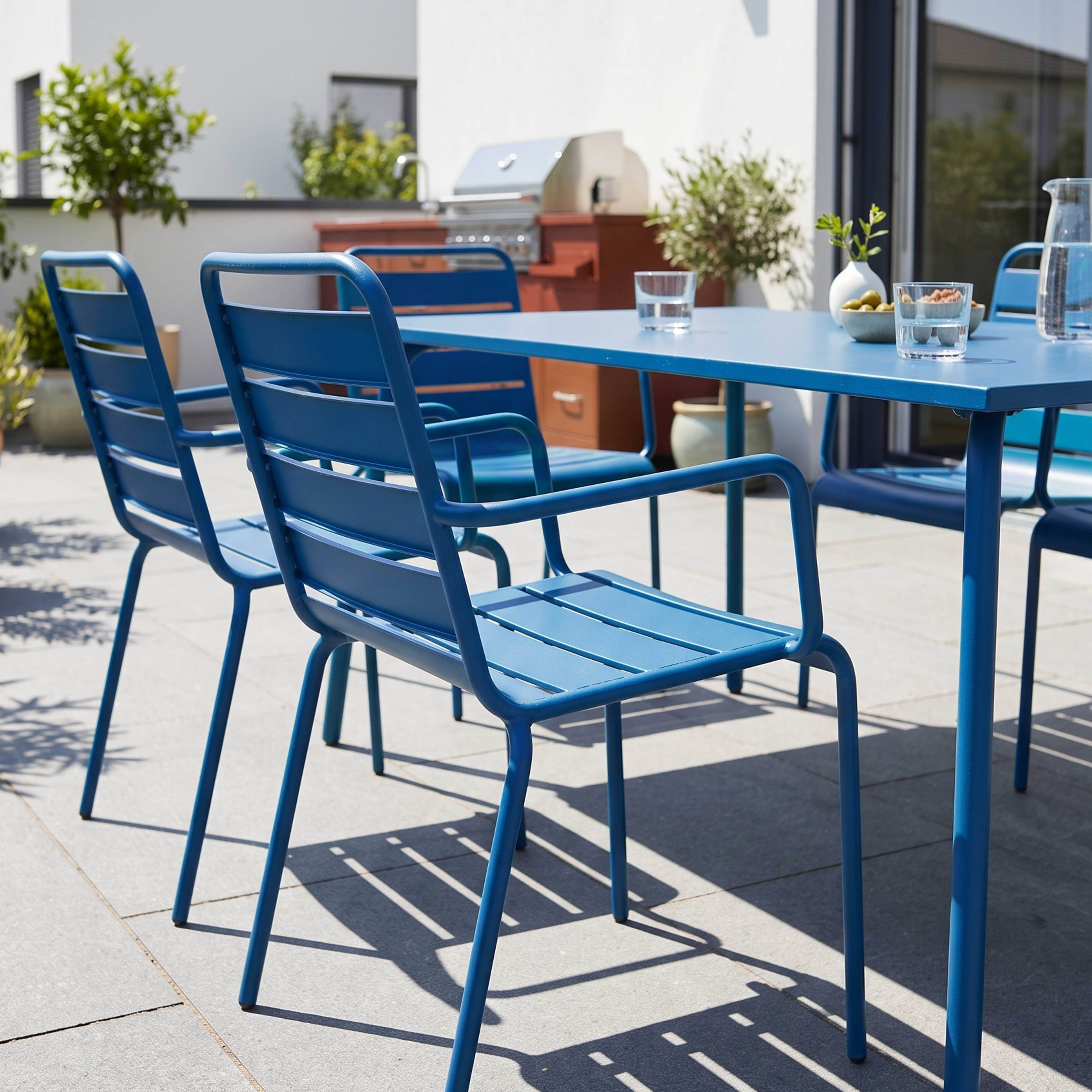 Oviala - Ensemble table de jardin et 6 fauteuils en métal bleu pacific Palavas - Oviala - Imagen 4