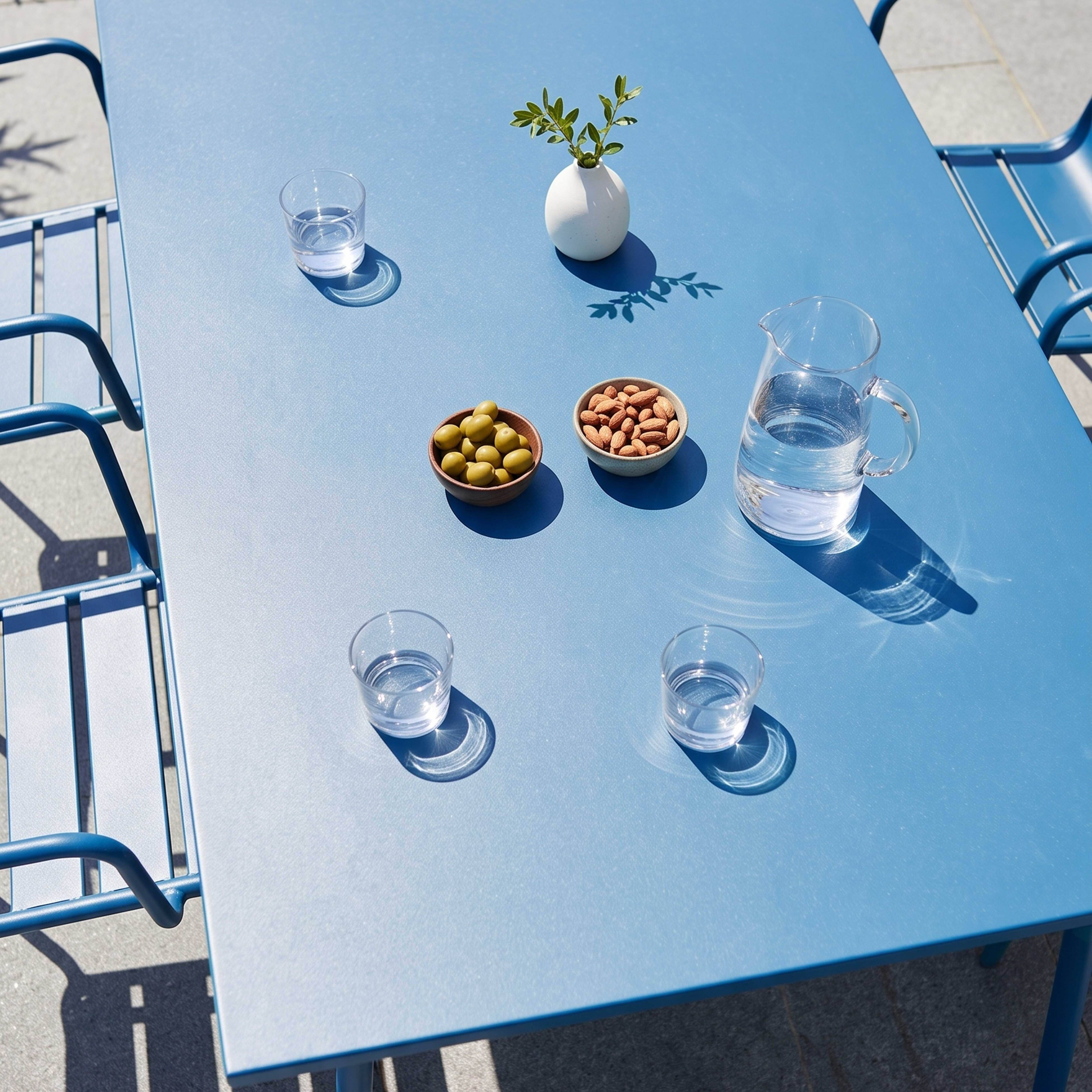 Oviala - Ensemble table de jardin et 6 fauteuils en métal bleu pacific Palavas - Oviala - Imagen 3