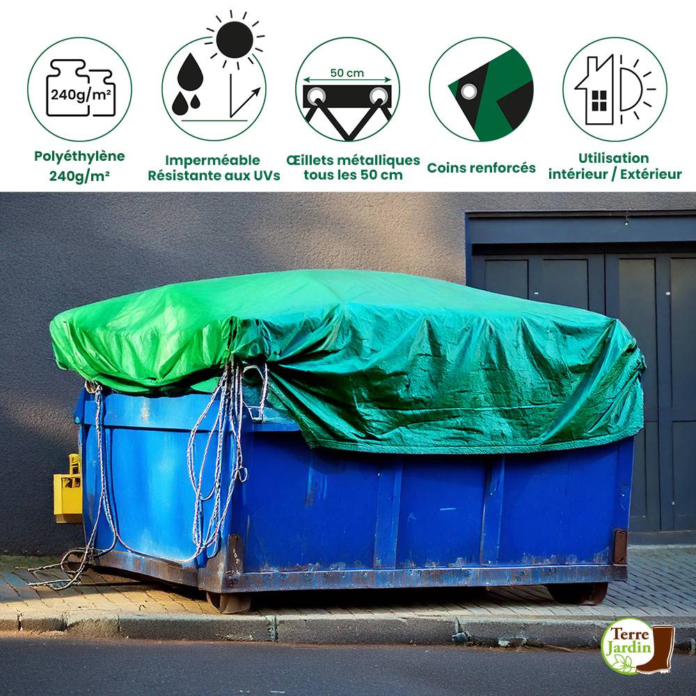 Bâche épaisse ultra résistante 240 g/m2 2 x 3 Vert - Image 2