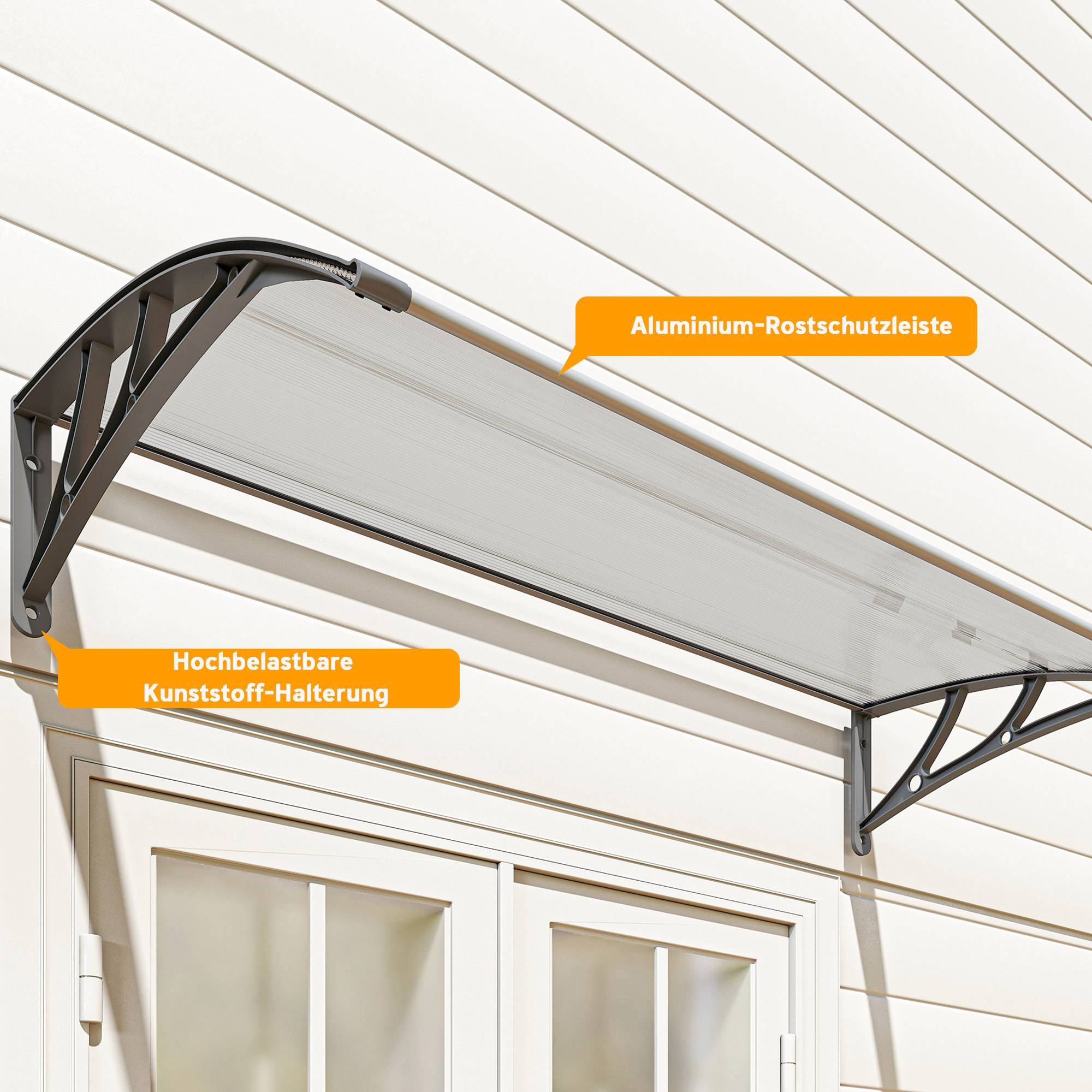 Auvent de porte polycarbonate transparent entrée protection pluie 110x60cm gris - ComfortXL Outdoor Living - Image 10