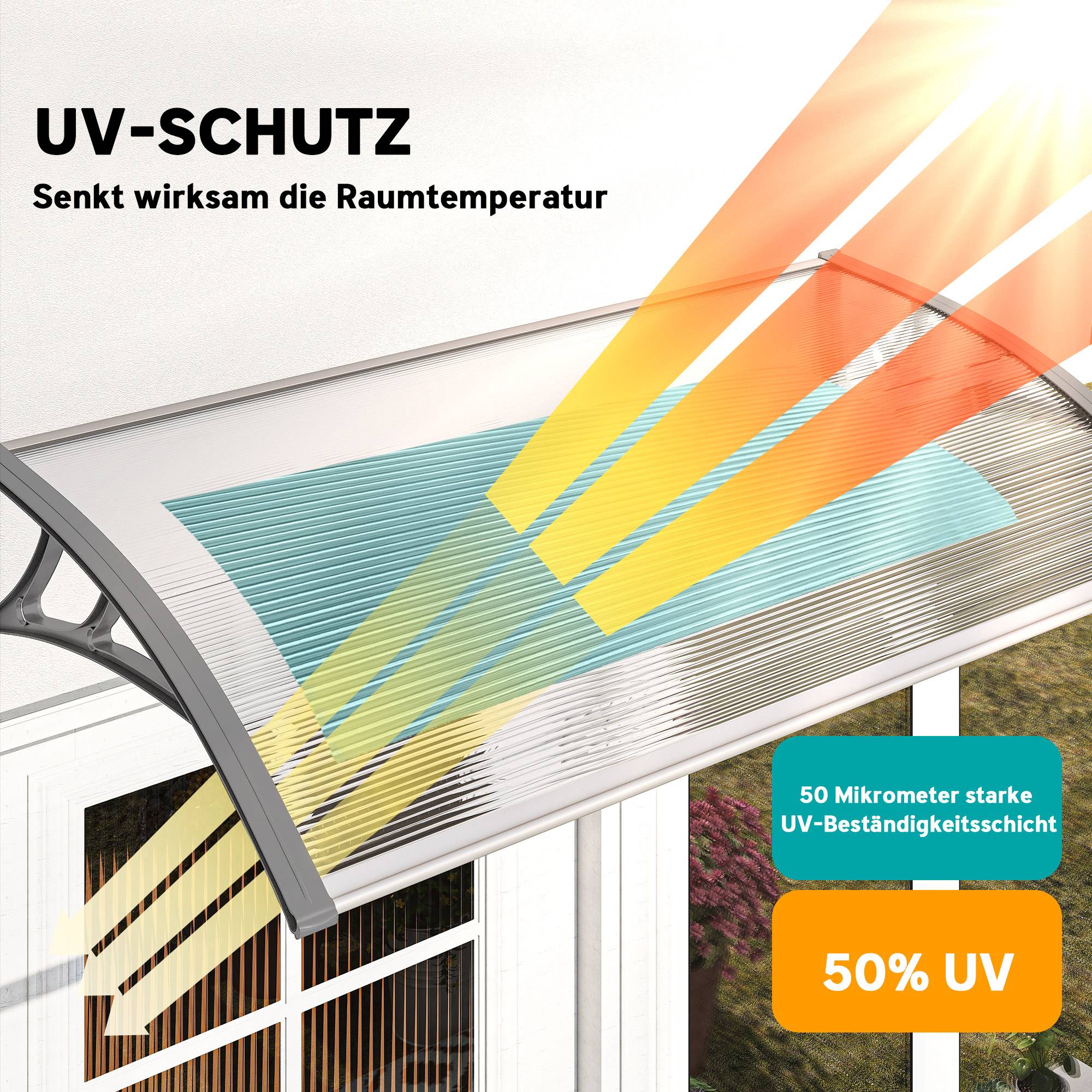 Auvent de porte polycarbonate transparent entrée protection pluie 110x60cm gris - ComfortXL Outdoor Living - Image 6