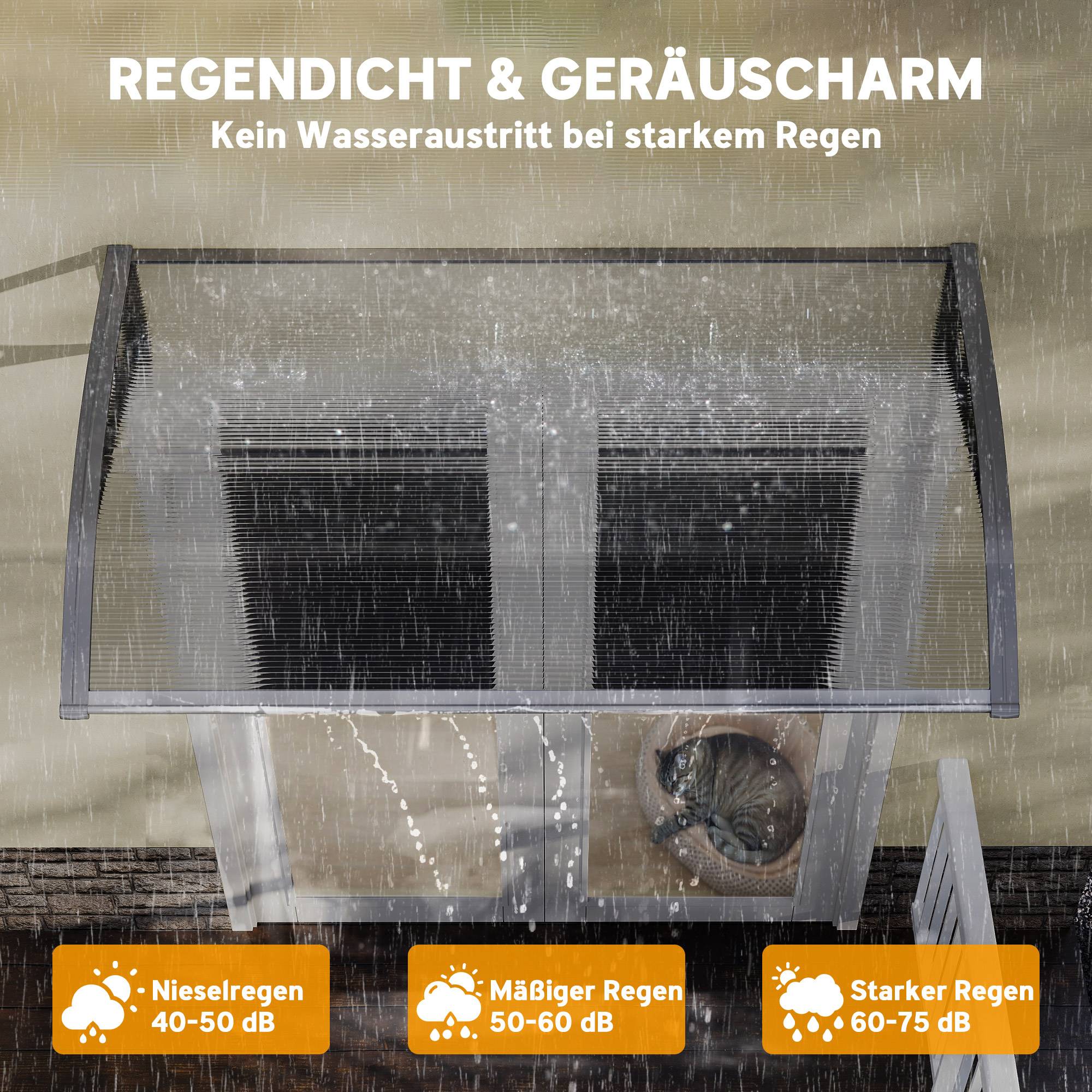 Auvent de porte polycarbonate transparent entrée protection pluie 110x60cm gris - ComfortXL Outdoor Living - Image 7