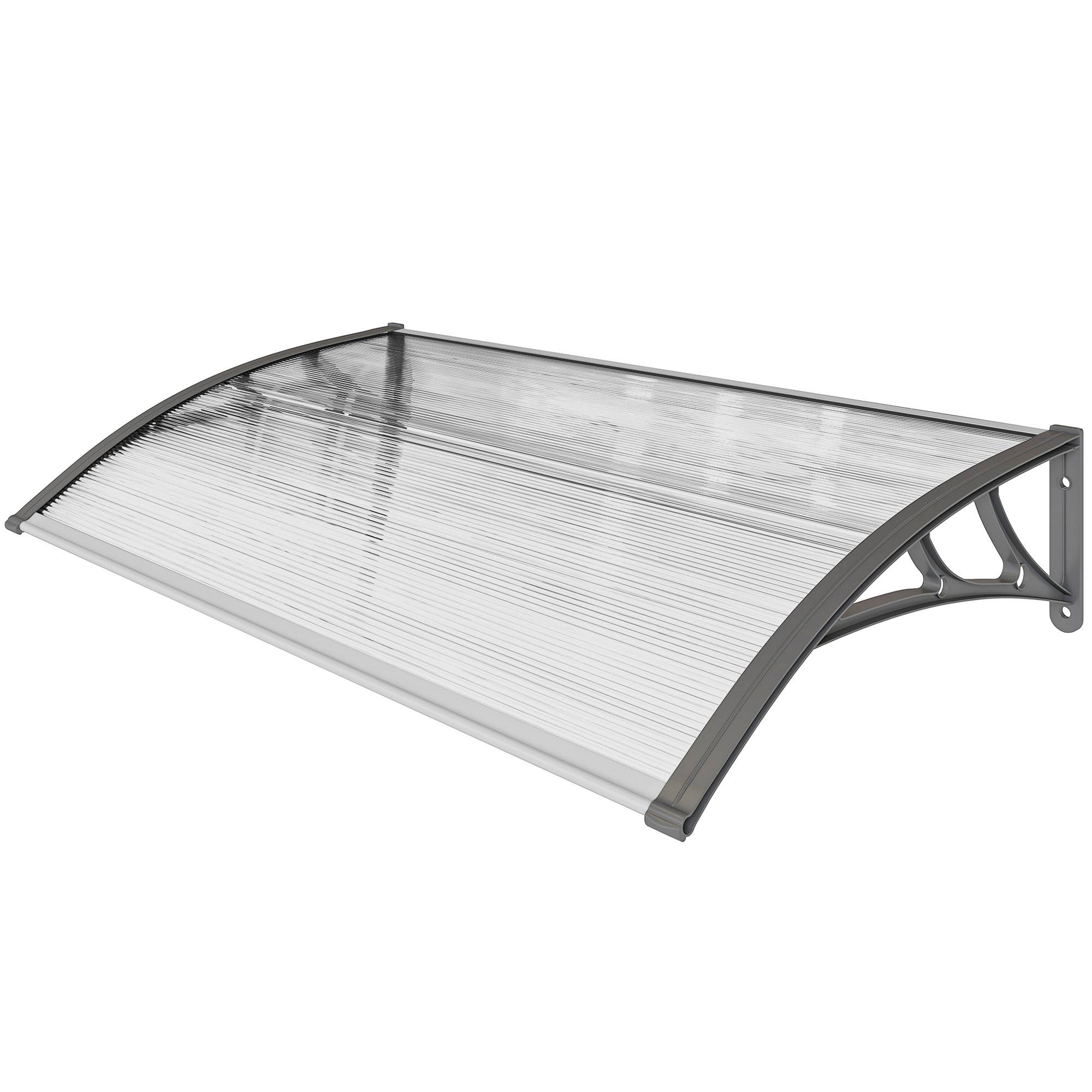 Auvent de porte polycarbonate transparent entrée protection pluie 110x60cm gris - ComfortXL Outdoor Living - Image 2