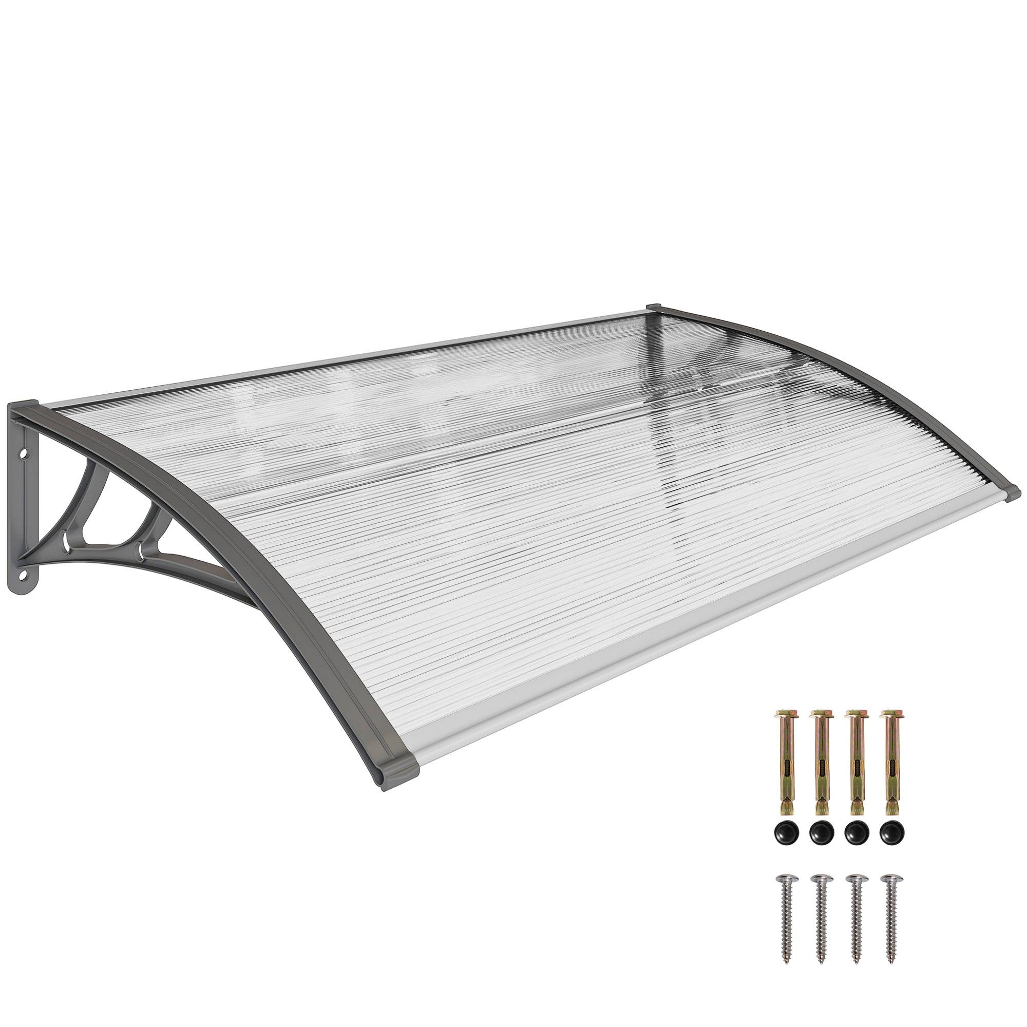 Auvent de porte polycarbonate transparent entrée protection pluie 110x60cm gris - ComfortXL Outdoor Living - Image 1
