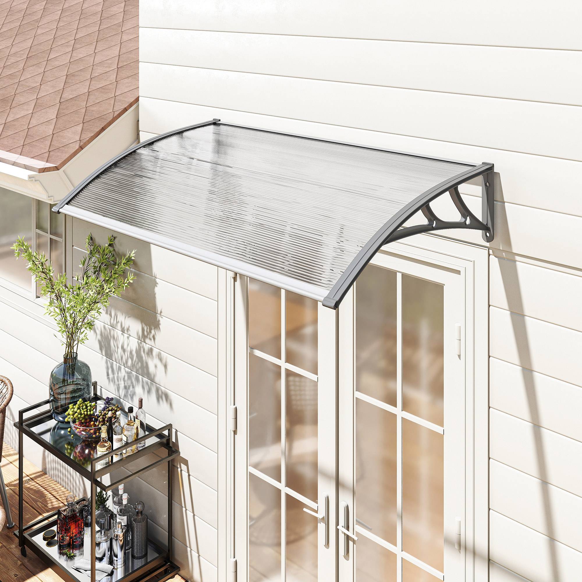 Auvent de porte polycarbonate transparent entrée protection pluie 110x60cm gris - ComfortXL Outdoor Living - Image 3