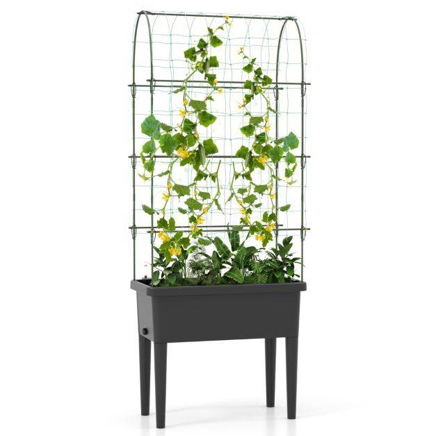 Helloshop26 - Jardinière surélevée à arrosage automatique avec treillis lit de jardin avec indicateur de niveau d'eau trou de drainage pour fleurs légumes noir - Imagen 2