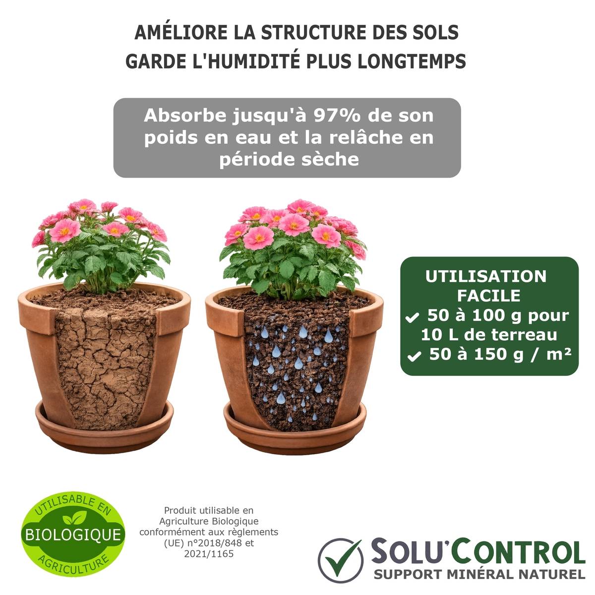 SOLU'CONTROL Argile Bentonite Naturelle 500 g – Support Minéral Jardin – Améliore la Rétention en Eau des Sols et Terreaux – UAB - Image 3