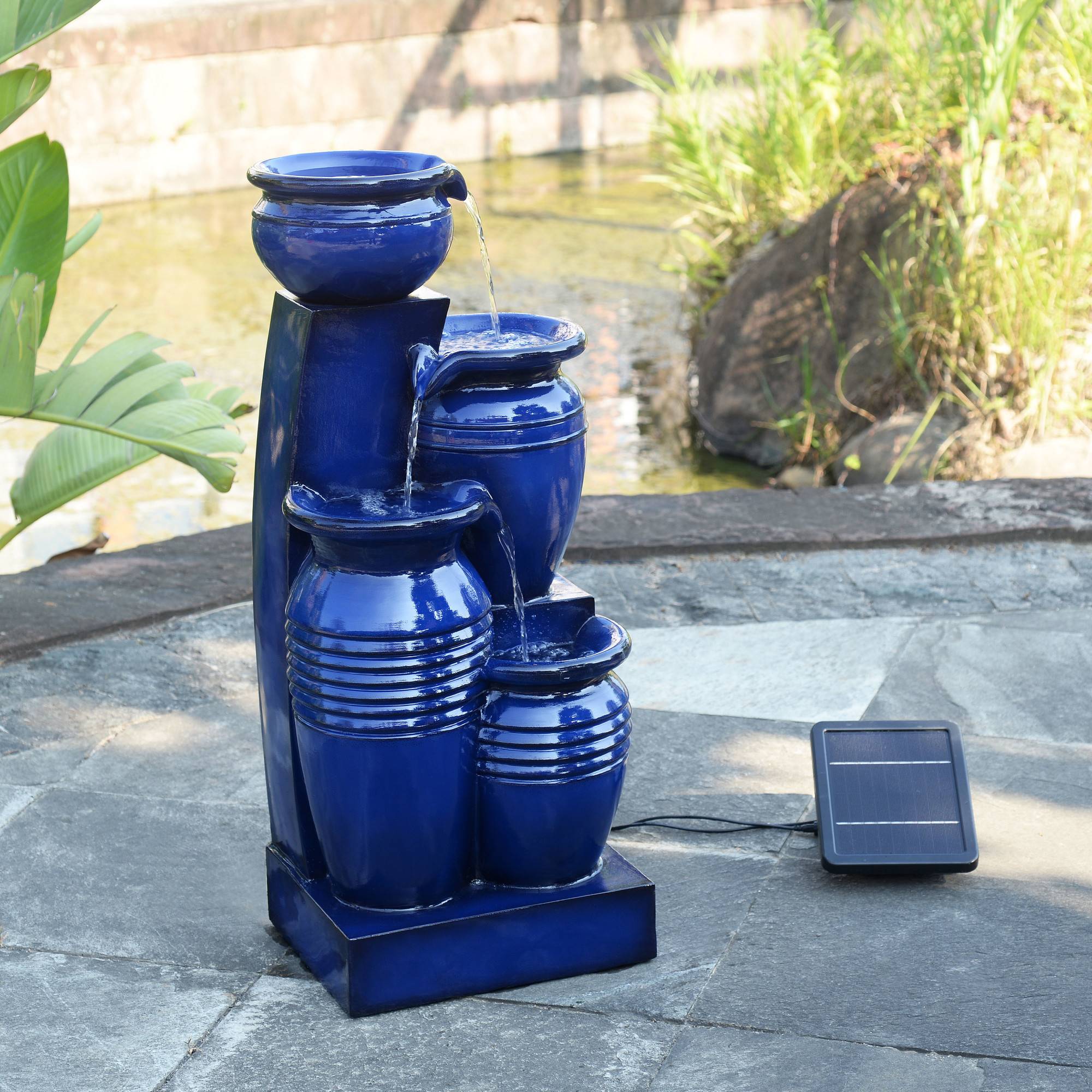 0 - Fontaine solaire 4 niveaux en polyrésine, bleue Teamson Home - Image 7