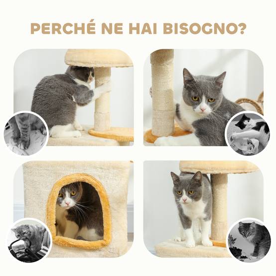 Arbre à chat avec perchoir et niche, en bois, peluche et sisal, 40 x 30 x 72 cm, beige et jaune - Image 9